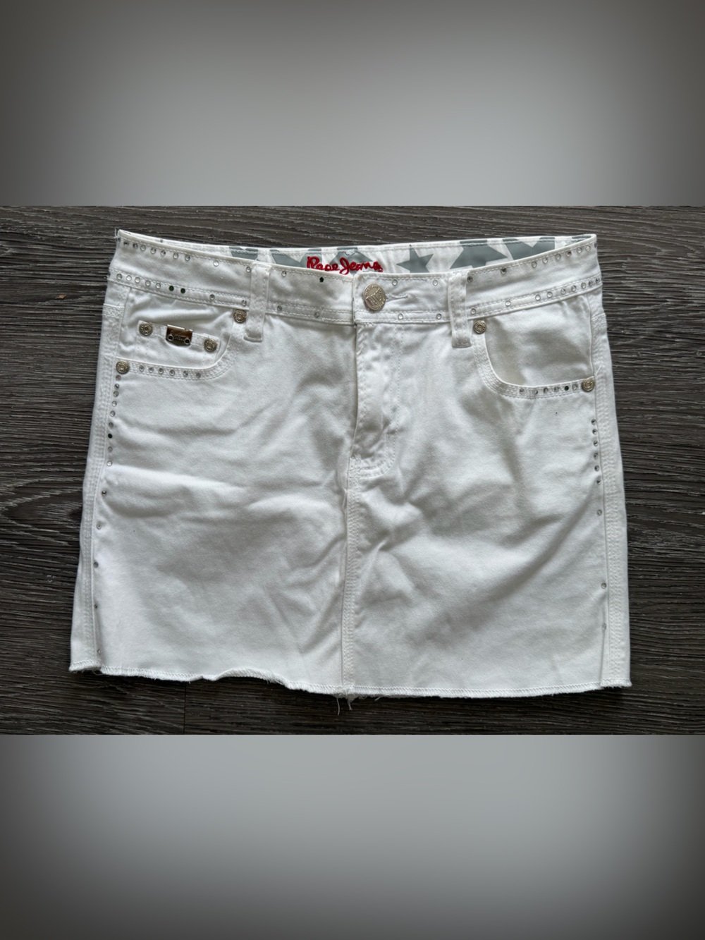 Pepe Jeans White Denim Mini Skirt with Stud Details